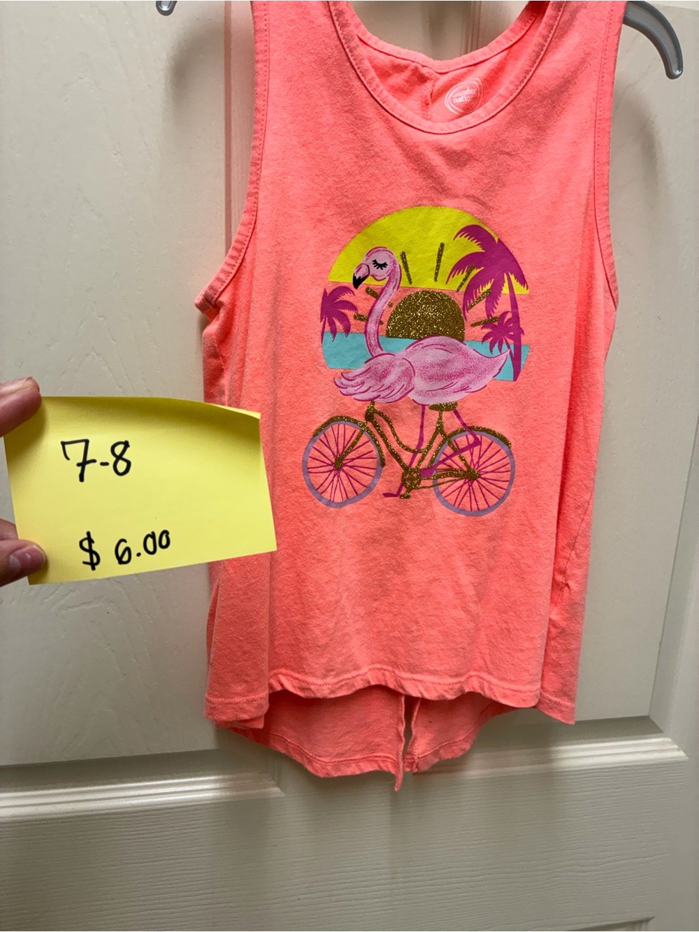 wonder nation Neon Coral Tank Top with Flamingo Bike Graphic